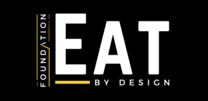 A black and white logo of eat by design.