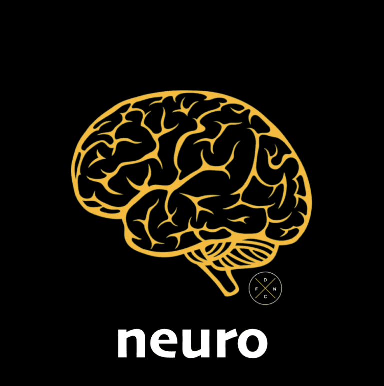 A black and yellow drawing of a human brain.