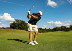 golfer swinging his golf club on a green course- chiropractic care for athletes
